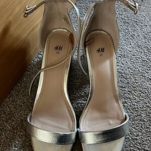 H&M Metallic Silver Open-Toe Ankle-Strap Heels